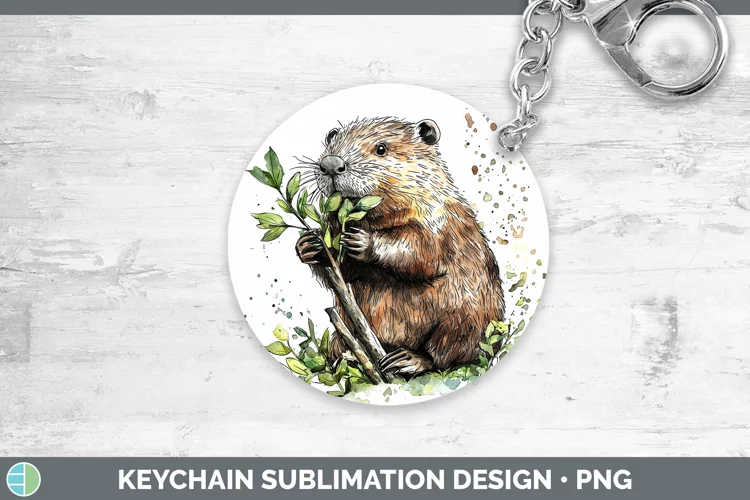 Watercolor Splash Beaver Keychain Sublimation Keyring Design