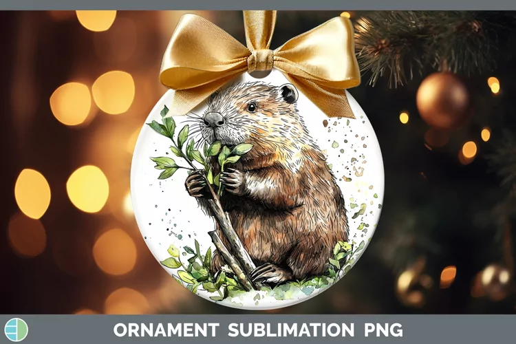 Watercolor Splash Beaver Ornament Sublimation Bauble Designs