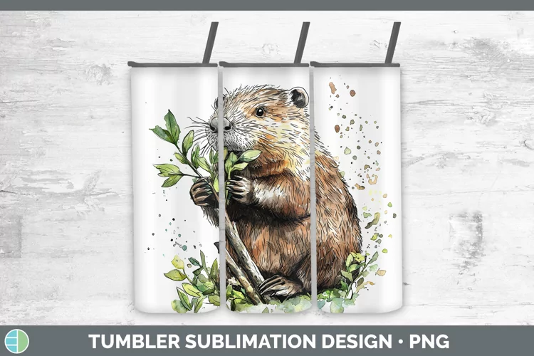 Watercolor Splash Beaver Tumbler Sublimation 20 oz Skinny Tu