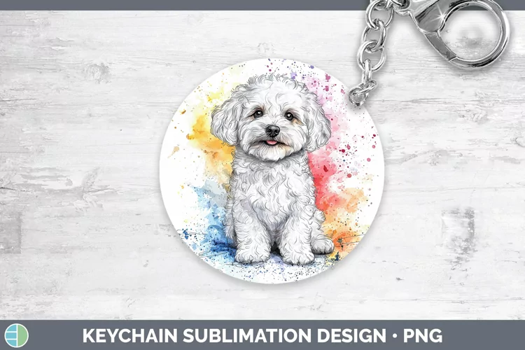 Watercolor Splash Bichon Frise Keychain Sublimation Keyring