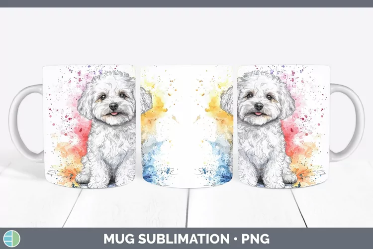 Watercolor Splash Bichon Frise Mug Wrap Sublimation Coffee C