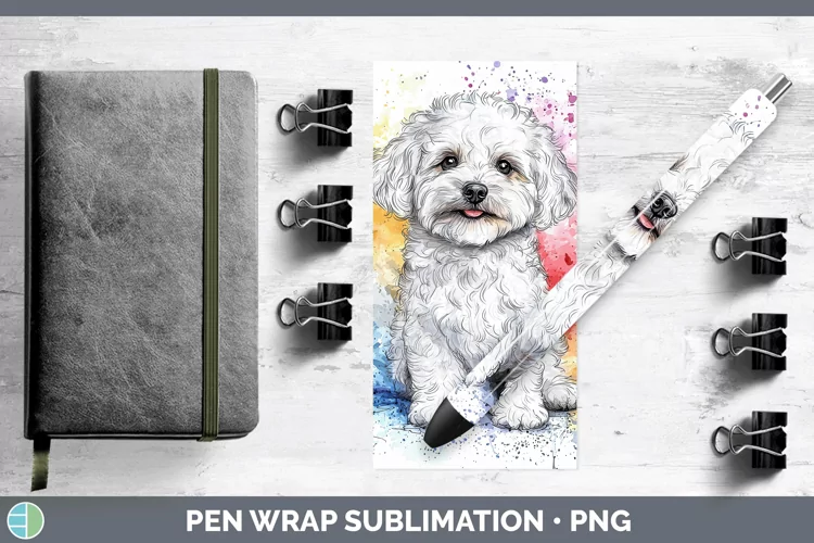 Watercolor Splash Bichon Frise Pen Wrap Sublimation Pen Desi