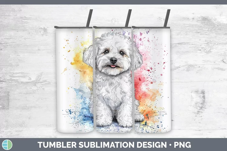 Watercolor Splash Bichon Frise Tumbler Sublimation 20 oz Ski
