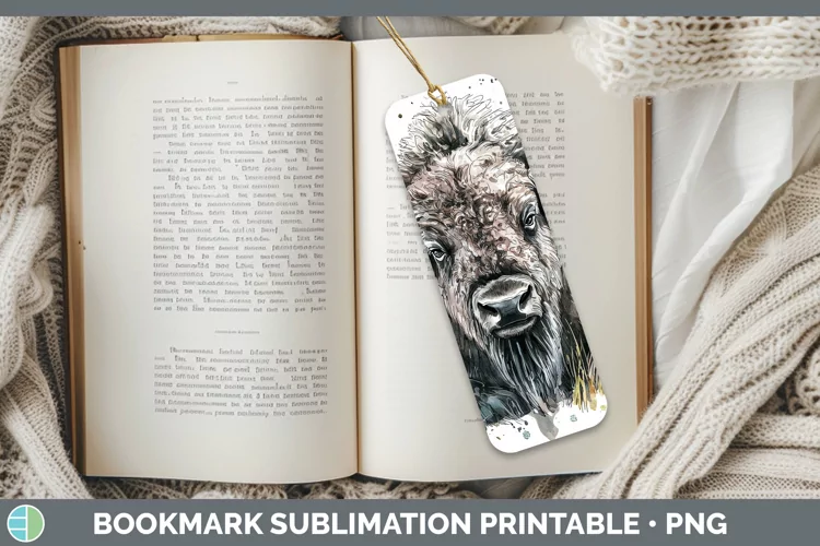 Watercolor Splash Bison Bookmark Sublimation Printable Desig