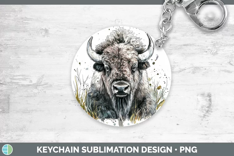 Watercolor Splash Bison Keychain Sublimation Keyring Designs
