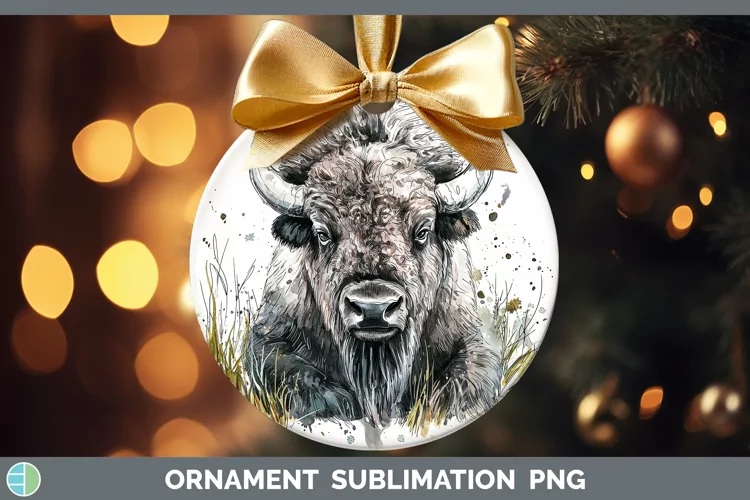 Watercolor Splash Bison Ornament Sublimation Bauble Designs
