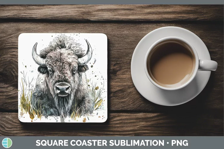 Watercolor Splash Bison Square Coaster Sublimation Coaster D