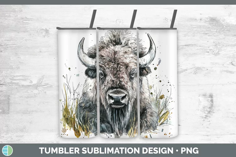 Watercolor Splash Bison Tumbler Sublimation 20 oz Skinny Tum