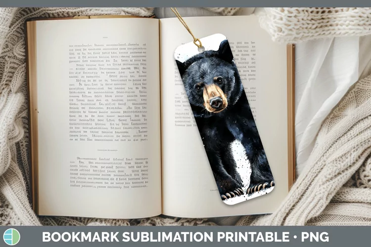 Watercolor Splash Black Bear Bookmark Sublimation Printable