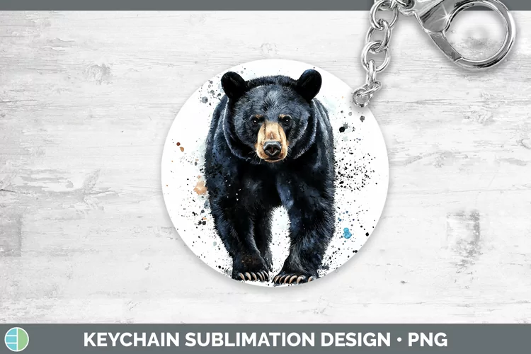Watercolor Splash Black Bear Keychain Sublimation Keyring De