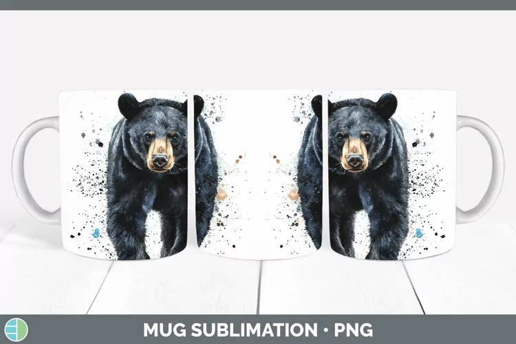 Watercolor Splash Black Bear Mug Wrap Sublimation Coffee Cup