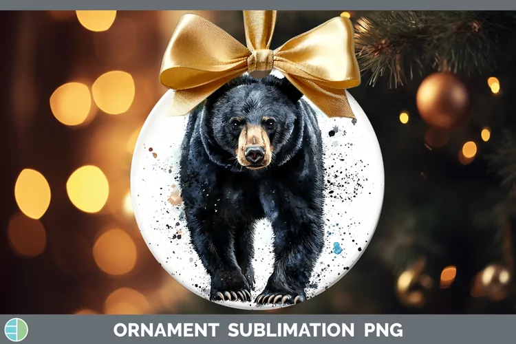 Watercolor Splash Black Bear Ornament Sublimation Bauble Des