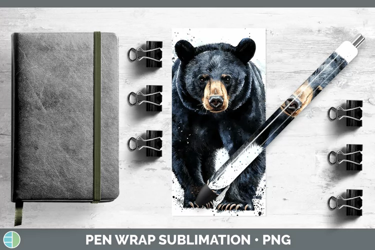 Watercolor Splash Black Bear Pen Wrap Sublimation Pen Design