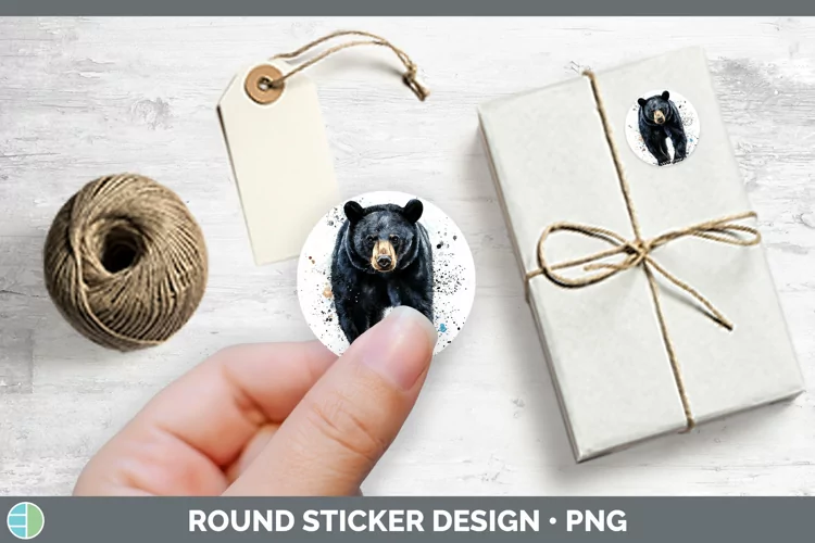 Watercolor Splash Black Bear Stickers | Round Labels Designs