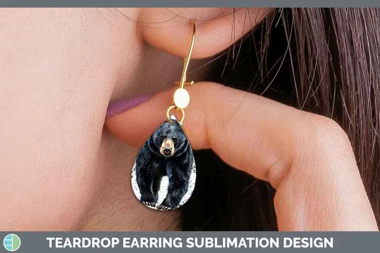 Watercolor Splash Black Bear Teardrop Earrings Sublimation E