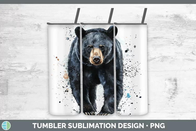 Watercolor Splash Black Bear Tumbler Sublimation 20 oz Skinn