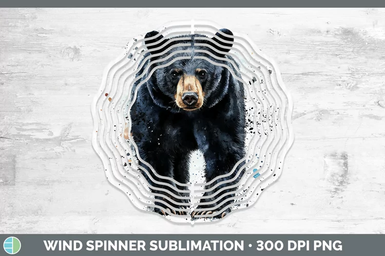 Watercolor Splash Black Bear Wind Spinner Sublimation Spinne