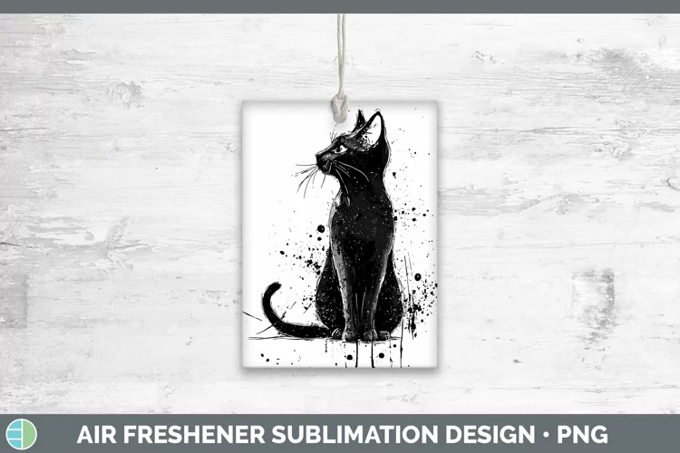 Watercolor Splash Black Cat Air Freshener Sublimation Car Fr