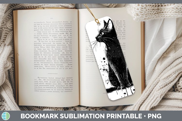 Watercolor Splash Black Cat Bookmark Sublimation Printable D