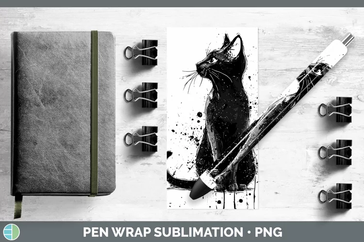 Watercolor Splash Black Cat Pen Wrap Sublimation Pen Designs