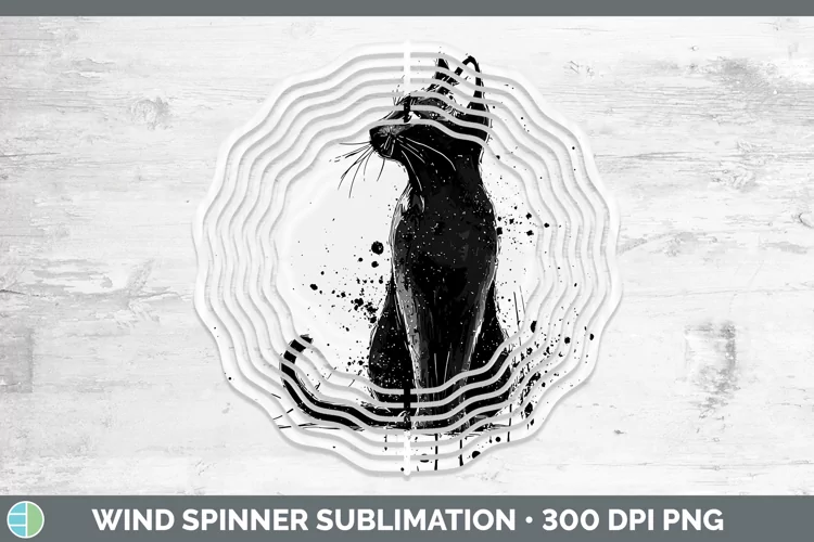 Watercolor Splash Black Cat Wind Spinner Sublimation Spinner