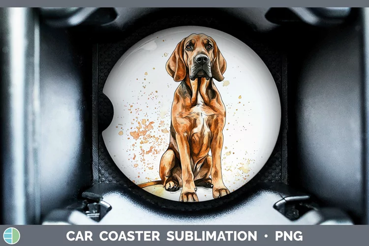 Watercolor Splash Bloodhound Car Coaster Sublimation Design