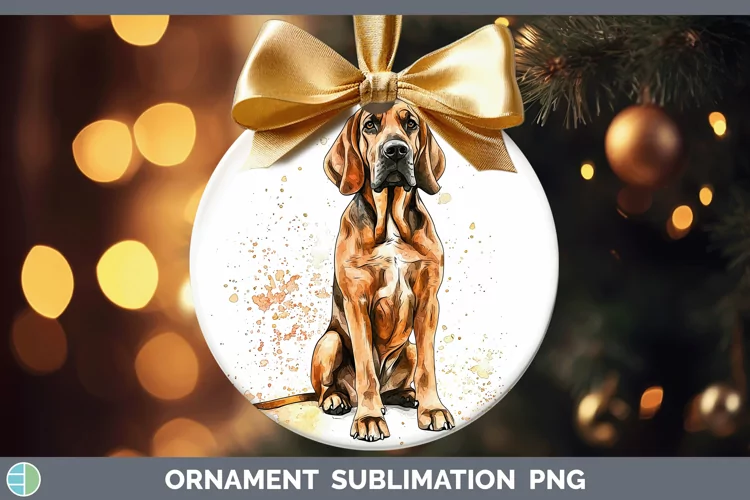 Watercolor Splash Bloodhound Ornament Sublimation Bauble Des