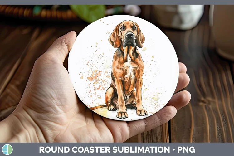 Watercolor Splash Bloodhound Round Coaster Sublimation Coast