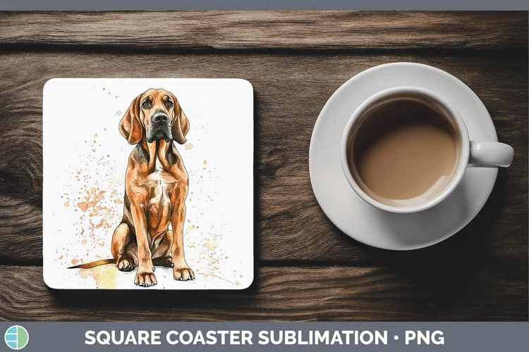 Watercolor Splash Bloodhound Square Coaster Sublimation Coas