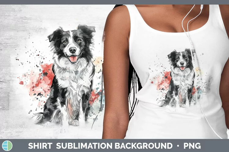 Watercolor Splash Border Collie Shirt Sublimation Sublimatio