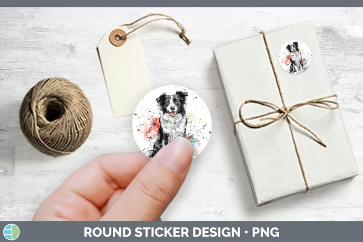 Watercolor Splash Border Collie Stickers | Round Labels Desi