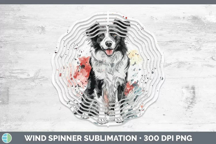 Watercolor Splash Border Collie Wind Spinner Sublimation Spi