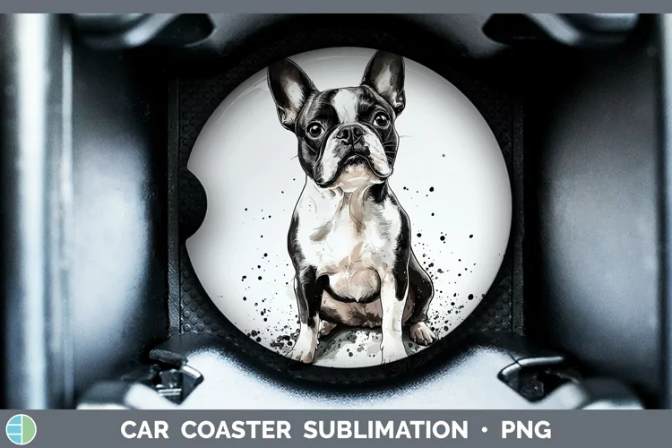 Watercolor Splash Boston Terrier Car Coaster Sublimation De