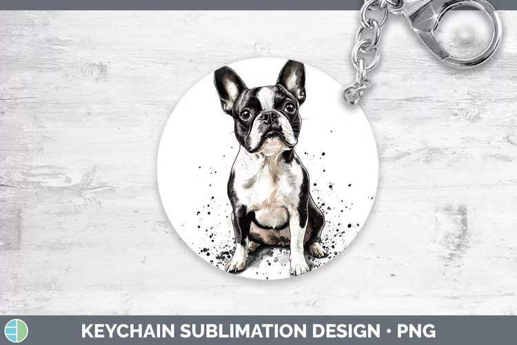Watercolor Splash Boston Terrier Keychain Sublimation Keyrin