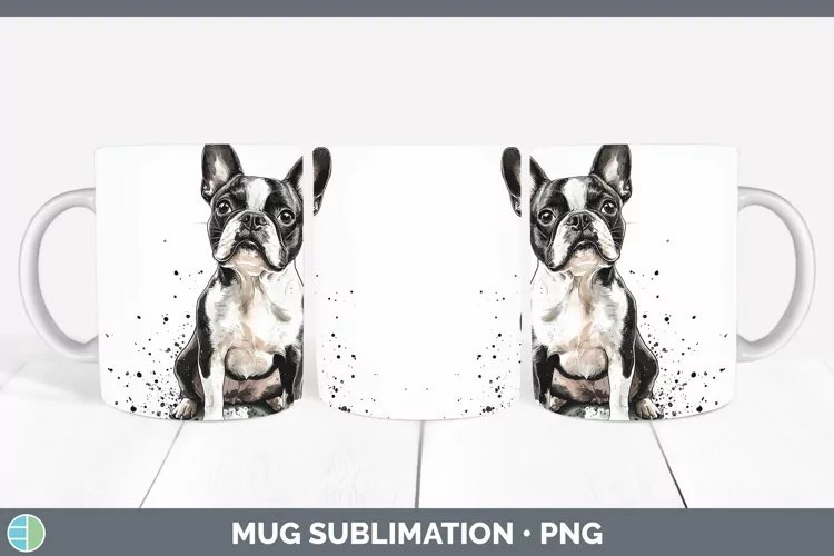 Watercolor Splash Boston Terrier Mug Wrap Sublimation Coffee