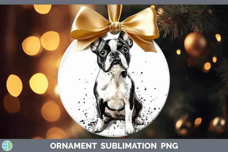 Watercolor Splash Boston Terrier Ornament Sublimation Bauble