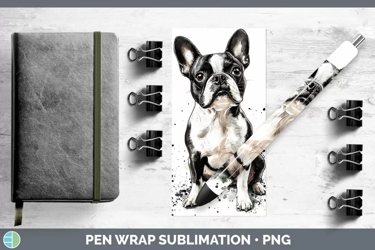 Watercolor Splash Boston Terrier Pen Wrap Sublimation Pen De