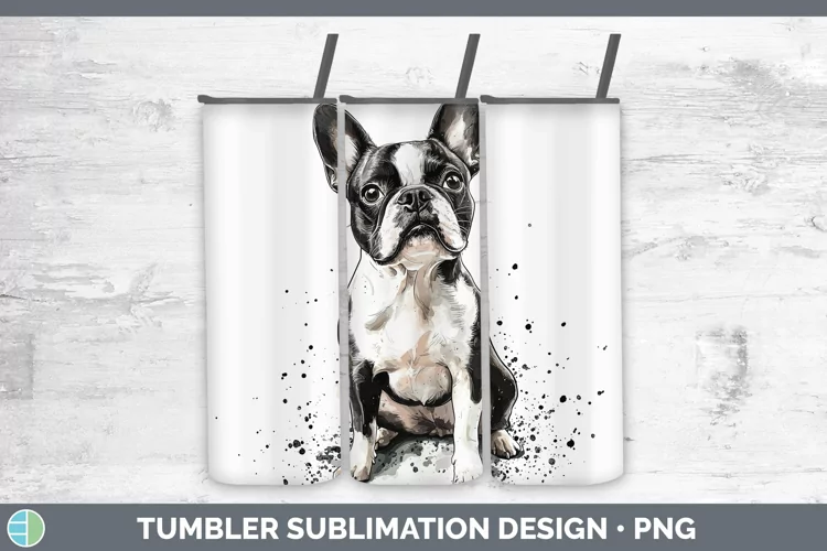 Watercolor Splash Boston Terrier Tumbler Sublimation 20 oz S