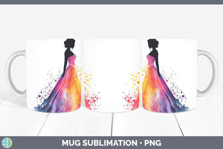 Watercolor Splash Bride Mug Wrap Sublimation Coffee Cup Desi