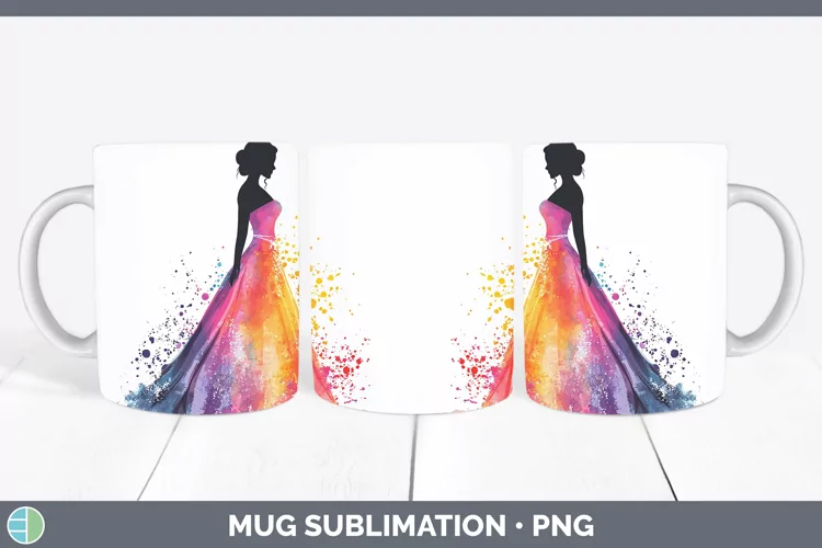 Watercolor Splash Bride Mug Wrap Sublimation Coffee Cup Desi