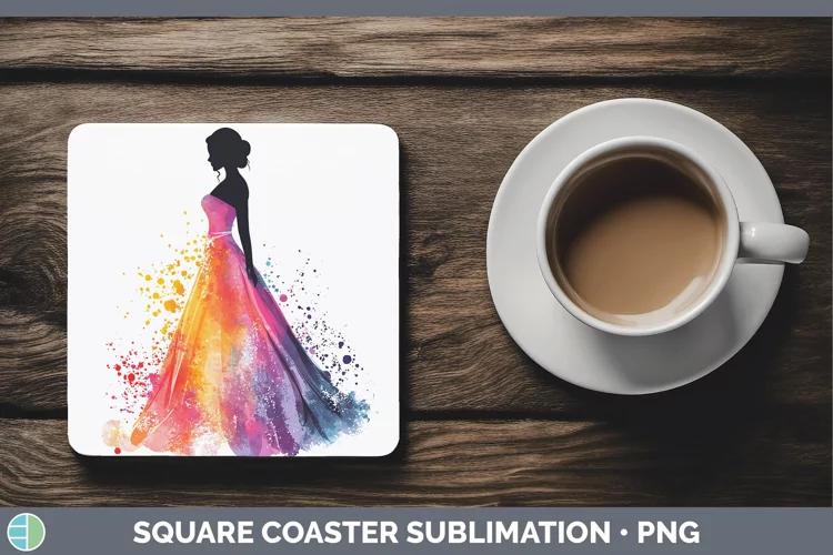 Watercolor Splash Bride Square Coaster Sublimation Coaster D