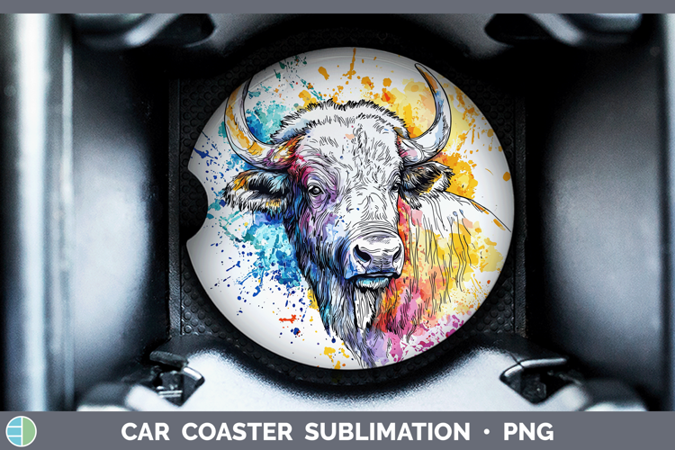 Watercolor Splash Buffalo Car Coaster Sublimation Designs