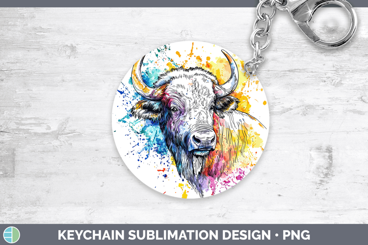 Watercolor Splash Buffalo Keychain Sublimation Keyring Desig