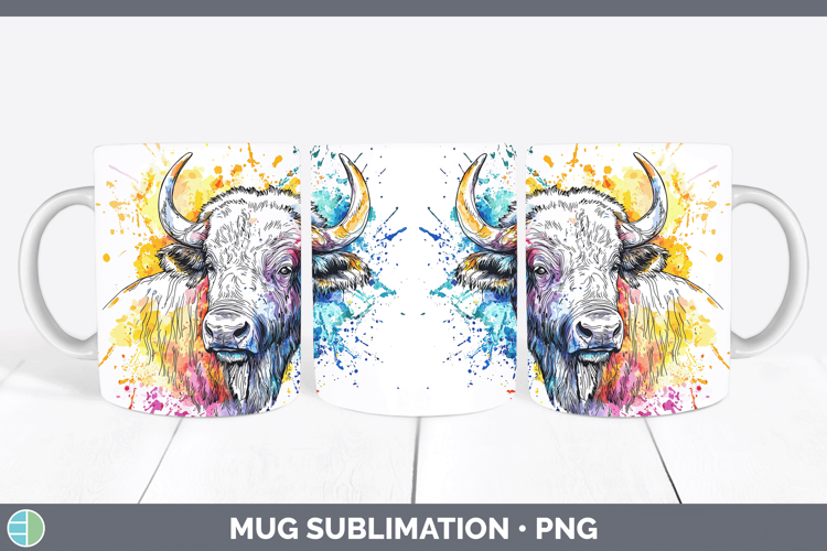 Watercolor Splash Buffalo Mug Wrap Sublimation Coffee Cup De