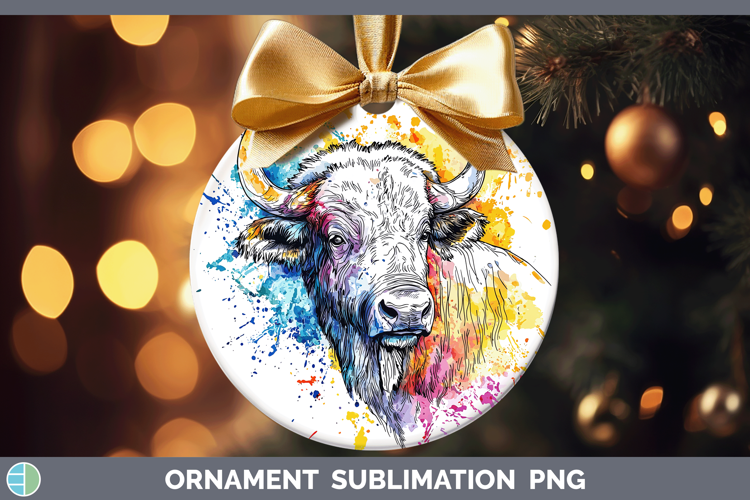 Watercolor Splash Buffalo Ornament Sublimation Bauble Design
