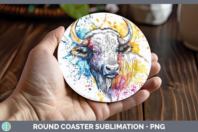 Watercolor Splash Buffalo Round Coaster Sublimation Coaster