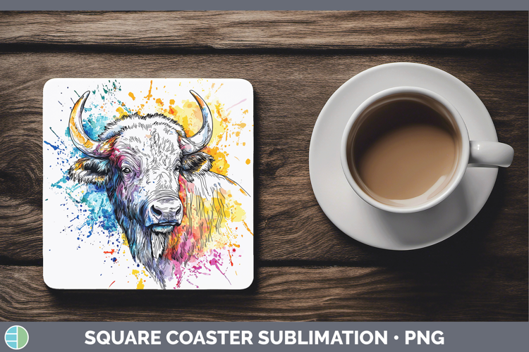 Watercolor Splash Buffalo Square Coaster Sublimation Coaster