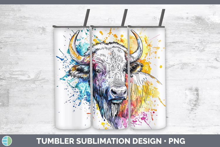 Watercolor Splash Buffalo Tumbler Sublimation 20 oz Skinny T