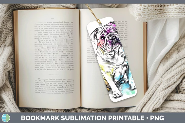 Watercolor Splash Bulldog Bookmark Sublimation Printable Des