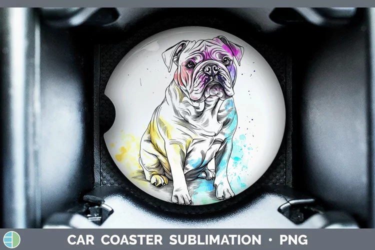 Watercolor Splash Bulldog Car Coaster Sublimation Designs